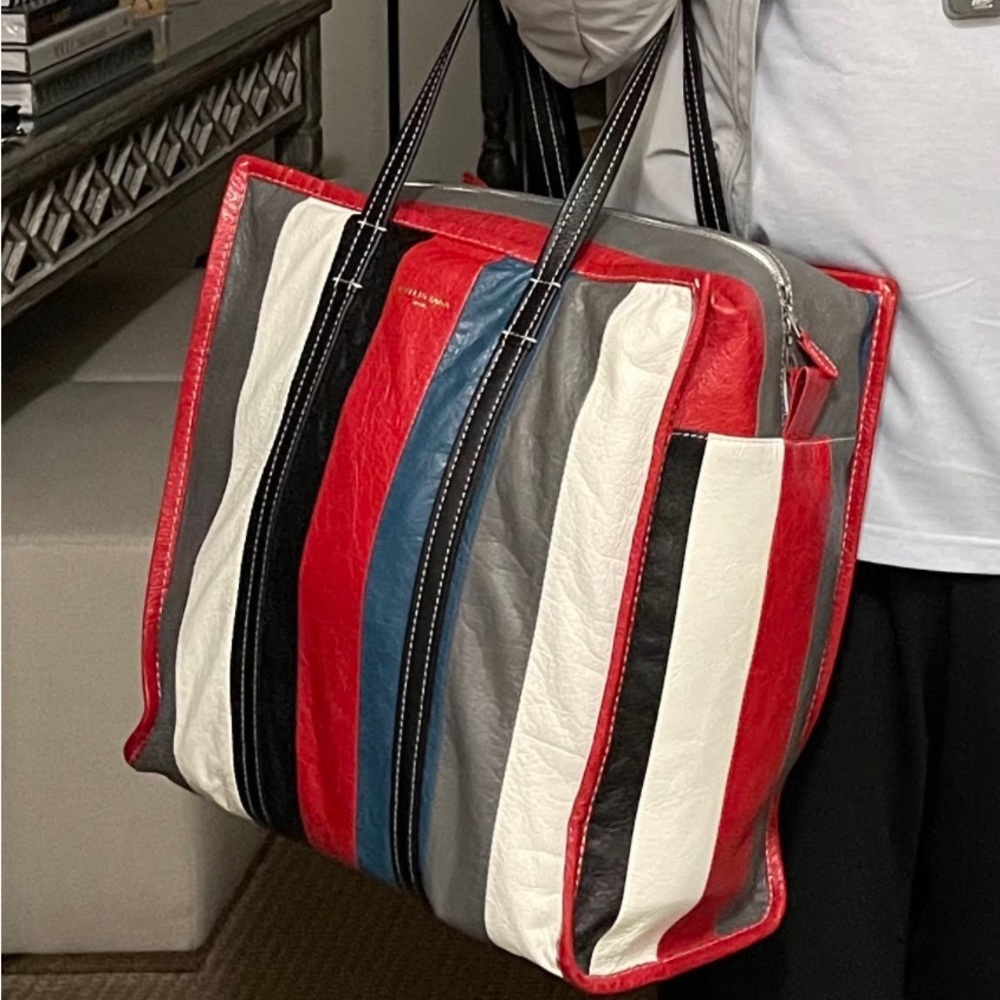 BALENCIAGA
Agneau Medium Striped Bazar Shopper Tote Black Multicolor